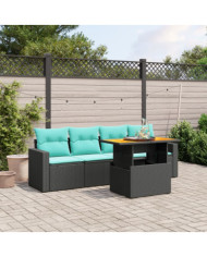 Salon de jardin 5 pcs avec coussins noir résine tressée | Mobilier & Déco