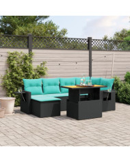 Salon de jardin 7 pcs avec coussins noir résine tressée | Mobilier & Déco