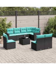 Salon de jardin 9 pcs avec coussins noir résine tressée | Mobilier & Déco
