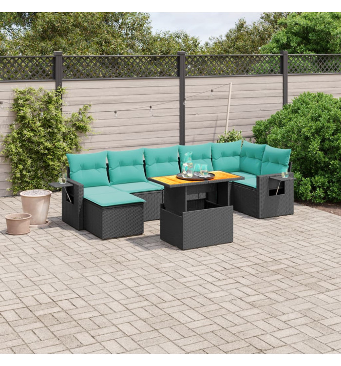 Salon de jardin 8 pcs avec coussins noir résine tressée | Mobilier & Déco