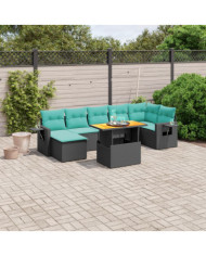 Salon de jardin 8 pcs avec coussins noir résine tressée | Mobilier & Déco