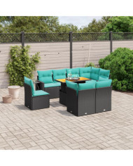 Salon de jardin 9 pcs avec coussins noir résine tressée | Mobilier & Déco