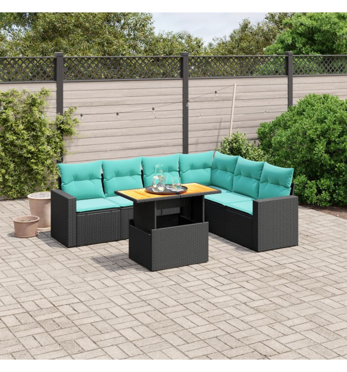 Salon de jardin 7 pcs avec coussins noir résine tressée | Mobilier & Déco