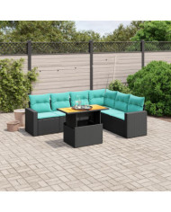Salon de jardin 7 pcs avec coussins noir résine tressée | Mobilier & Déco