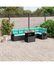 Salon de jardin 7 pcs avec coussins noir résine tressée | Mobilier & Déco