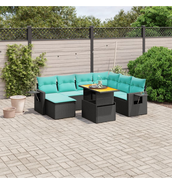 Salon de jardin 8 pcs avec coussins noir résine tressée | Mobilier & Déco