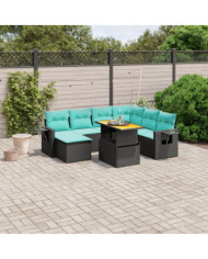 Salon de jardin 8 pcs avec coussins noir résine tressée | Mobilier & Déco