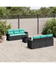 Salon de jardin 7 pcs avec coussins noir résine tressée | Mobilier & Déco
