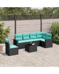 Salon de jardin 7 pcs avec coussins noir résine tressée | Mobilier & Déco