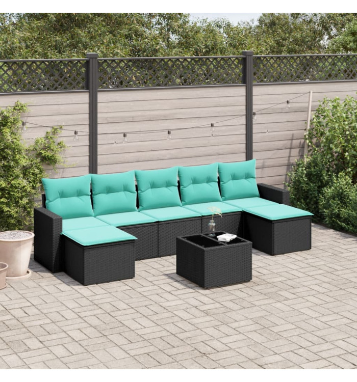 Salon de jardin 8 pcs avec coussins noir résine tressée | Mobilier & Déco