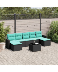 Salon de jardin 8 pcs avec coussins noir résine tressée | Mobilier & Déco