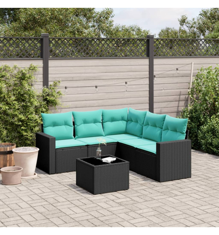 Salon de jardin 6 pcs avec coussins noir résine tressée | Mobilier & Déco