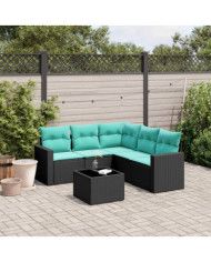 Salon de jardin 6 pcs avec coussins noir résine tressée | Mobilier & Déco