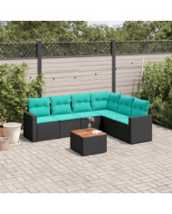 Salon de jardin 7 pcs avec coussins noir résine tressée | Mobilier & Déco