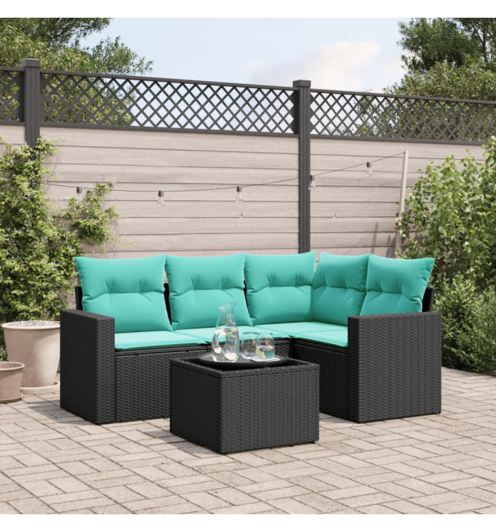 Salon de jardin 5 pcs avec coussins noir résine tressée | Mobilier & Déco