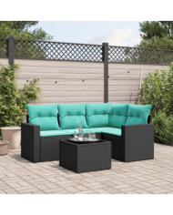 Salon de jardin 5 pcs avec coussins noir résine tressée | Mobilier & Déco