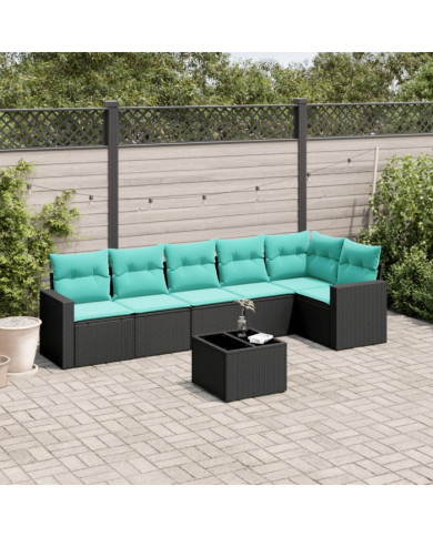 Salon de jardin 7 pcs avec coussins noir résine tressée | Mobilier & Déco