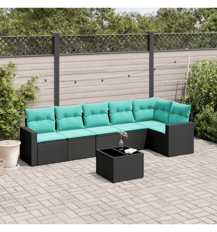 Salon de jardin 7 pcs avec coussins noir résine tressée | Mobilier & Déco