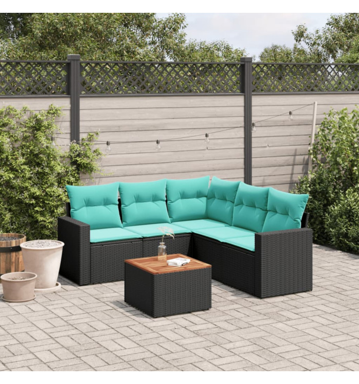 Salon de jardin 6 pcs avec coussins noir résine tressée | Mobilier & Déco