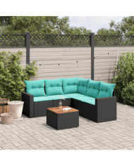 Salon de jardin 6 pcs avec coussins noir résine tressée | Mobilier & Déco