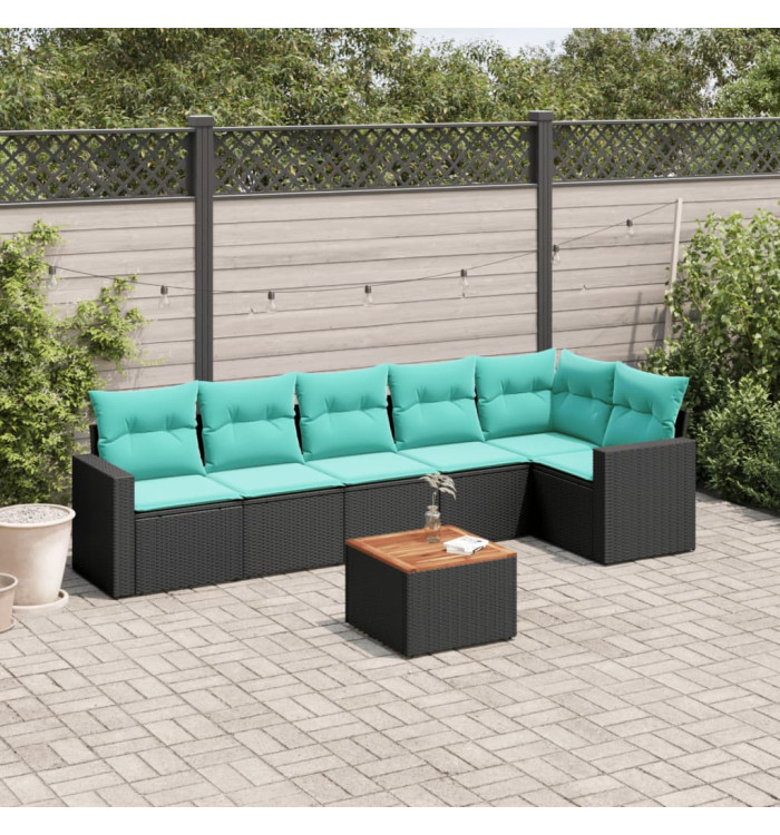 Salon de jardin 7 pcs avec coussins noir résine tressée | Mobilier & Déco