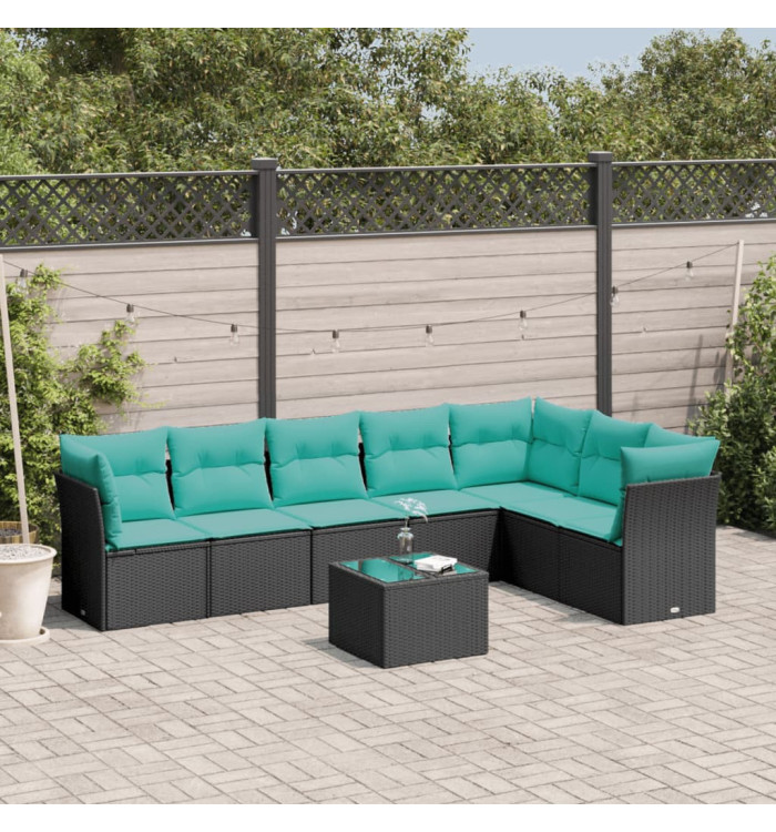 Salon de jardin 8 pcs avec coussins noir résine tressée | Mobilier & Déco
