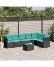 Salon de jardin 8 pcs avec coussins noir résine tressée | Mobilier & Déco