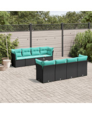 Salon de jardin 9 pcs avec coussins noir résine tressée | Mobilier & Déco