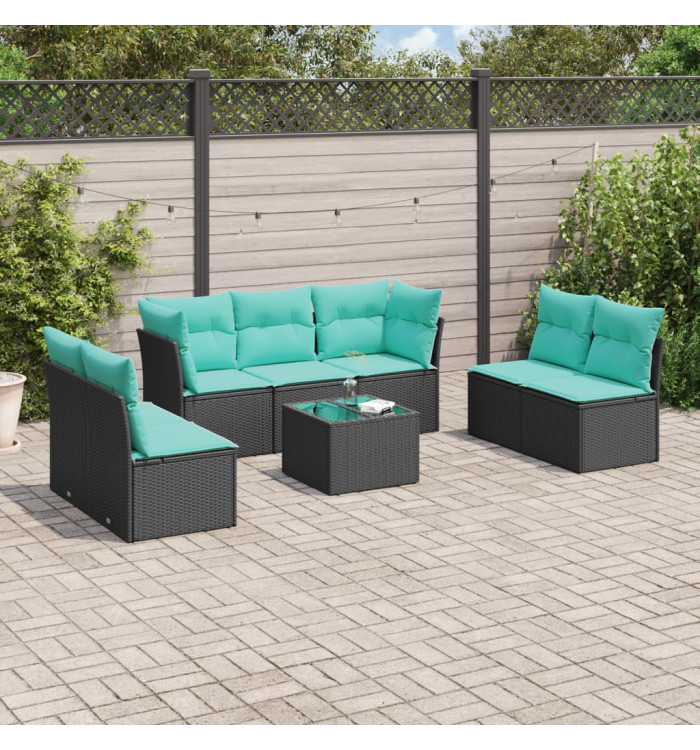 Salon de jardin 8 pcs avec coussins noir résine tressée | Mobilier & Déco