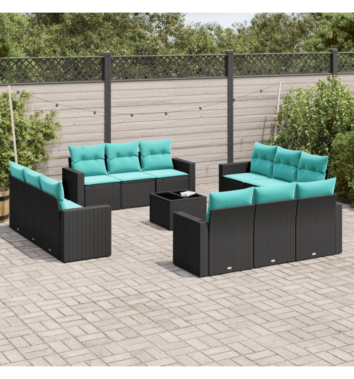 Salon de jardin avec coussins 13 pcs noir résine tressée | Mobilier & Déco