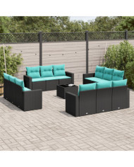 Salon de jardin avec coussins 13 pcs noir résine tressée | Mobilier & Déco