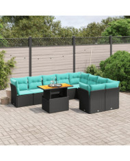 Salon de jardin 10 pcs avec coussins noir résine tressée | Mobilier & Déco