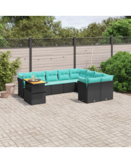 Salon de jardin 10 pcs avec coussins noir résine tressée | Mobilier & Déco
