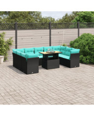 Salon de jardin 10 pcs avec coussins noir résine tressée | Mobilier & Déco
