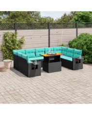 Salon de jardin 10 pcs avec coussins noir résine tressée | Mobilier & Déco