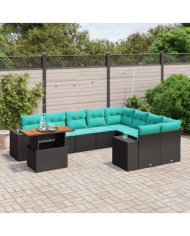 Salon de jardin 10 pcs avec coussins noir résine tressée | Mobilier & Déco