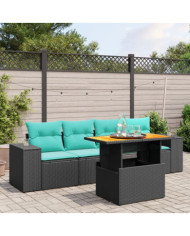 Salon de jardin 5 pcs avec coussins noir résine tressée | Mobilier & Déco