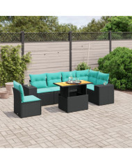 Salon de jardin 7 pcs avec coussins noir résine tressée | Mobilier & Déco