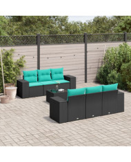 Salon de jardin 7 pcs avec coussins noir résine tressée | Mobilier & Déco