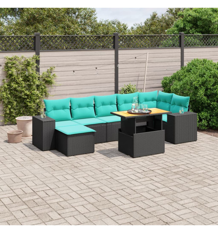 Salon de jardin 8 pcs avec coussins noir résine tressée | Mobilier & Déco