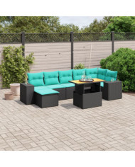 Salon de jardin 8 pcs avec coussins noir résine tressée | Mobilier & Déco