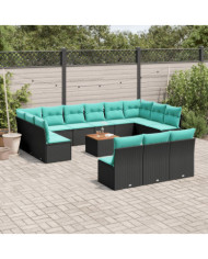 Salon de jardin avec coussins 14 pcs noir résine tressée | Mobilier & Déco