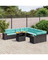 Salon de jardin 11 pcs avec coussins noir résine tressée | Mobilier & Déco