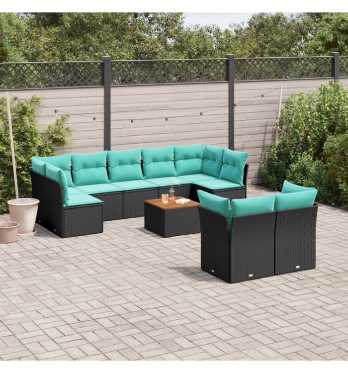 Salon de jardin 10 pcs avec coussins noir résine tressée | Mobilier & Déco