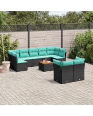Salon de jardin 10 pcs avec coussins noir résine tressée | Mobilier & Déco