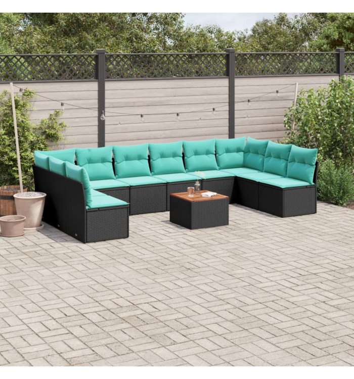 Salon de jardin 11 pcs avec coussins noir résine tressée | Mobilier & Déco