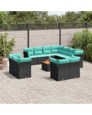 Salon de jardin avec coussins 12 pcs noir résine tressée | Mobilier & Déco