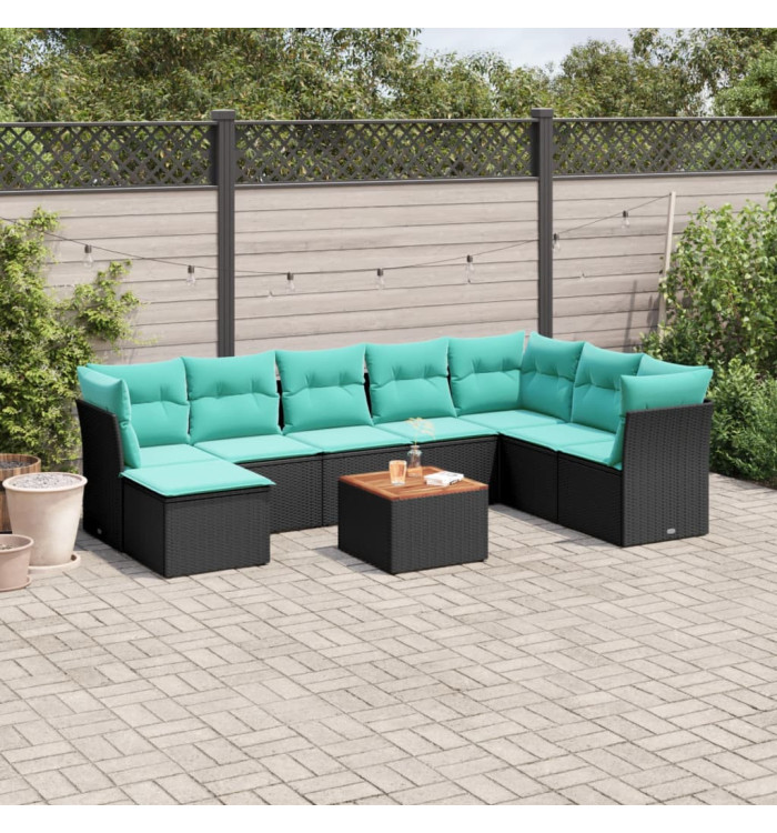 Salon de jardin 9 pcs avec coussins noir résine tressée | Mobilier & Déco