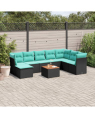 Salon de jardin 9 pcs avec coussins noir résine tressée | Mobilier & Déco