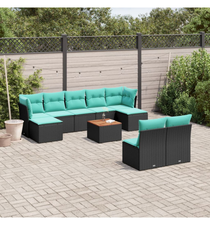 Salon de jardin 10 pcs avec coussins noir résine tressée | Mobilier & Déco
